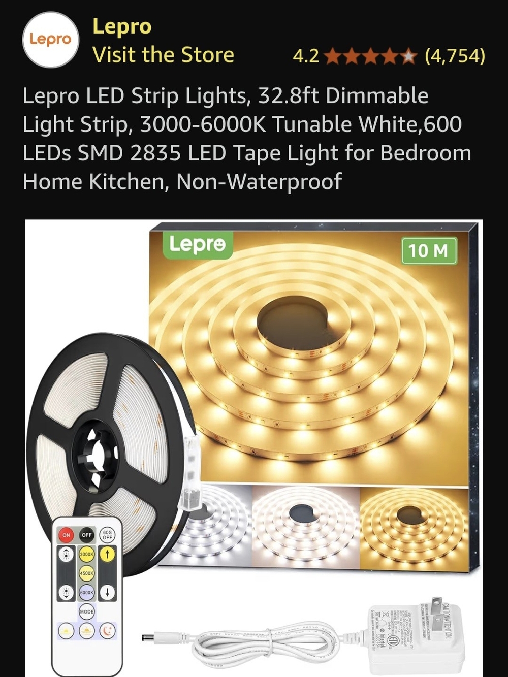 BNiB 2 Packs Warm COLOR LED Strip Lights - 32FEET Dimmable Tunable Tape ambiant